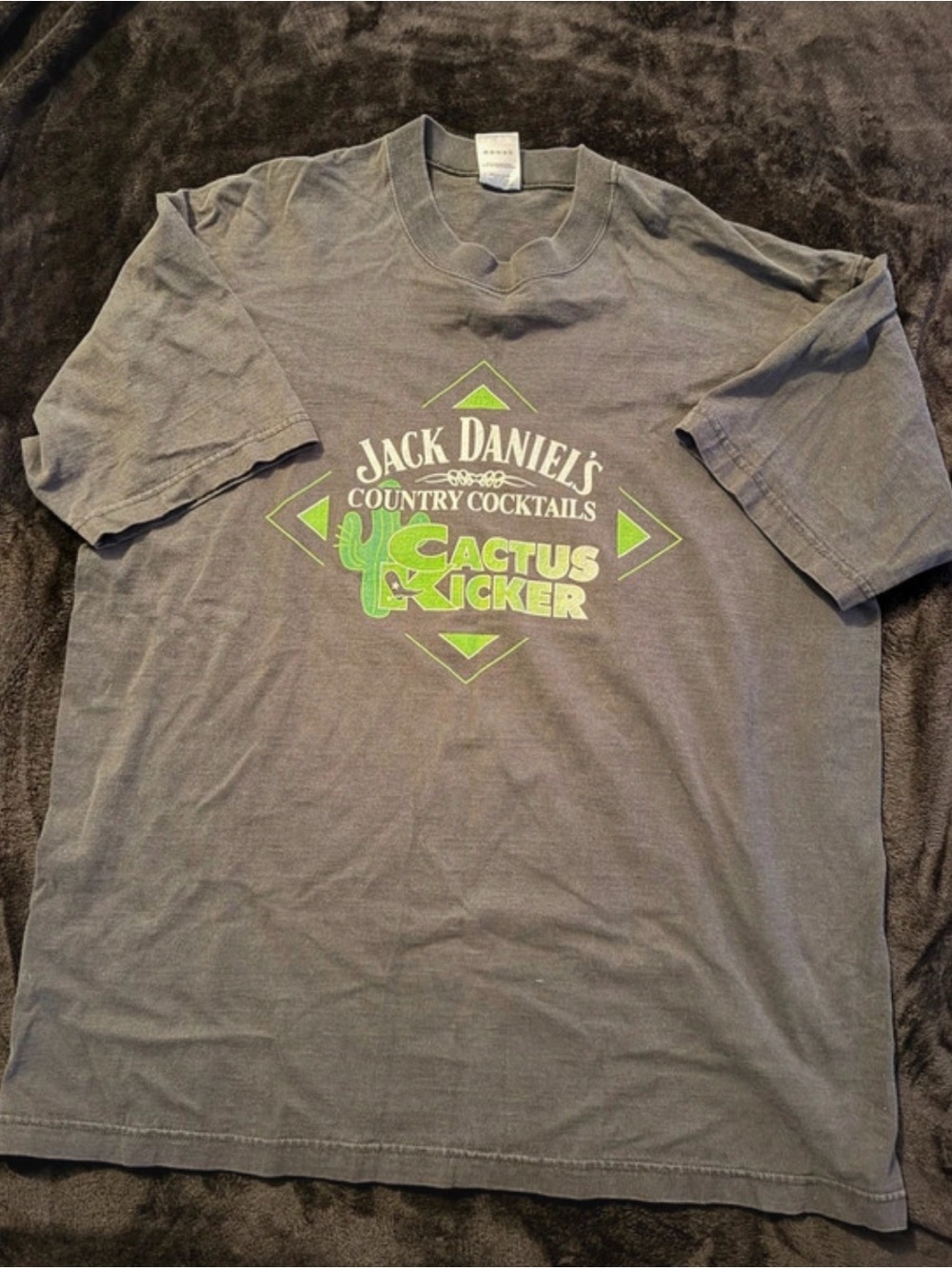 Fruit of the Loom Men's Gray Tee with Bright Green Cactus Graphic